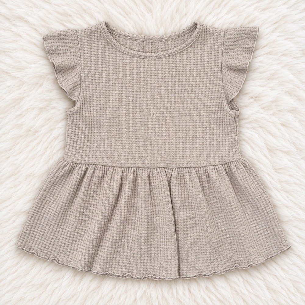 SHEIN Waffle Knit Peplum Top Women's XS Taupe Beige Short Sleeve
